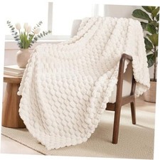 Fleece Throw Blanket for Couch, Extra Large Fuzzy Bed Throw 50x70 IN Ivory