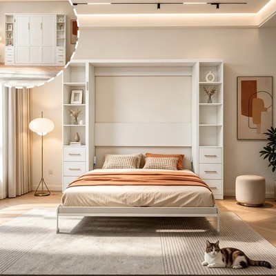 Professional Queen Size Invisible Folding Bed With Side Storage Cabinets