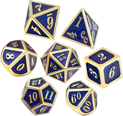 7 Stück DND Metall Würfel Set, Blau Polyedrische D&D Würfel für Dungeons und Dra