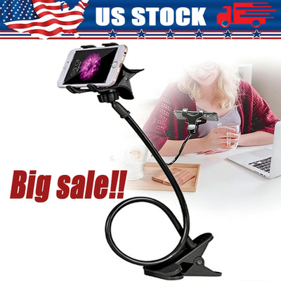 Universal Lazy Mobile Phone Gooseneck Stand Holder Flexible Bed Desk Table Clip