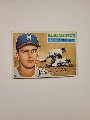 1956 Topps EDDIE MATHEWS Gray Back  Card #107 Milwaukee Braves VG/EX