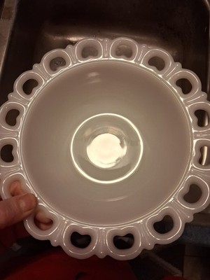 Vintage Anchor Hocking White Milk Glass Lace Edged Bowl 9'' Diameter Never Used! 