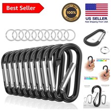 Set of 10 - 3" Aluminum D-Shaped Carabiner Clips for Outdoor Adventure