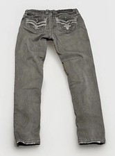 Y2K Rock Revival Women’s Delisa Skinny Rhinestone Pockets Grey Stretch Jeans 27