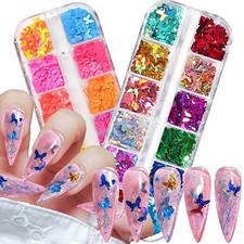 Glitter Nail Art Sequins, 3D Fluorescent Glitters Butterflies Flakes, Butterfly