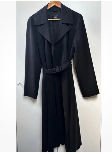 Theory Classic Crepe Relaxed Trench Coat in Black Size Medium Gently Used - Picture 3 of 7
