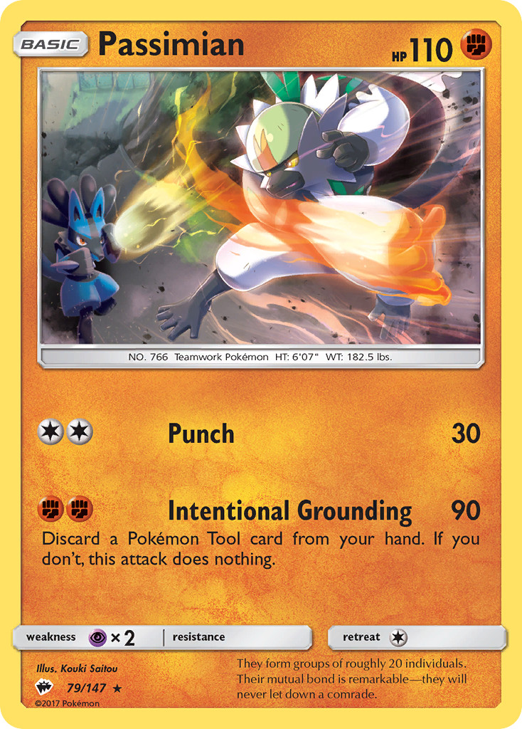 PASSIMIAN 79/147 RARE BURNING SHADOWS POKEMON REVERSE HOLO NM