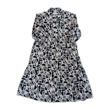 Anthropologie Maeve The Bettina Tiered Shirt Dress Black Cream Geometric Medium