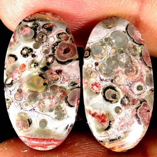 Natural Bird Eye Jasper Matched Pair Oval Pear Cushion Cab Loose Gemstone PK14 - Imagen 94 de 165