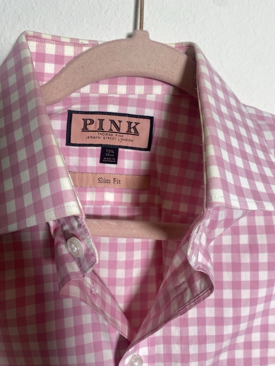 Men's THOMAS PINK London pink plaid classy shirt slim fit 15.5