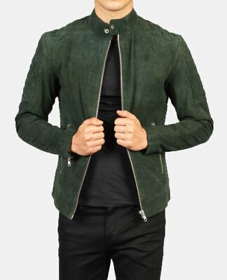 Veste en cuir vert Racer pour homme en daim Biker moto veste sur acheter mesure