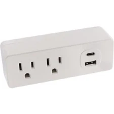 1-Prime Wire & Cable White 15A 2-Outlet Wall Tap W/1 USB-A & 1 USB-C PBUC013-A