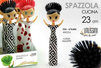 SPAZZOLA DA CUCINA FORMA BAMBOLA COLORATA 23 CM UTILISSIMI CUCINA