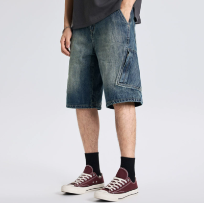 Streetwear Baggy Shorts Men's Summer Vintage Denim Pants Wash