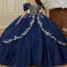 Elegant Navy Blue Quinceanera Dresses Off Shoulder Appliques Ball Gowns Sweet 16