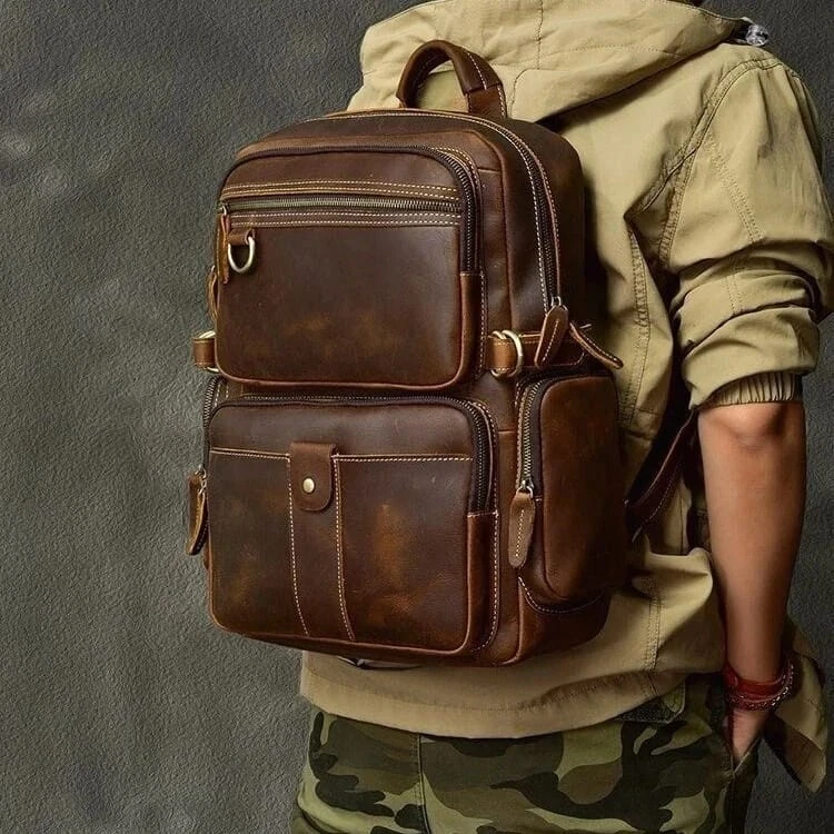 Buffalo Leather Backpack Shoulder Bag Office Laptop Rucksack