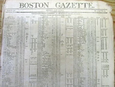 1803 Boston newspaper wth detailed STOCK & COMMODITY MARKET prices on Front Page