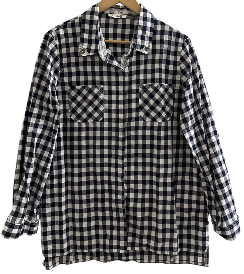 Camisa Simply Noelle Negra Blanca Guinga Abotonada Encaje Alta Lo 100% Algodón-L/XL- Foto 2 de 4