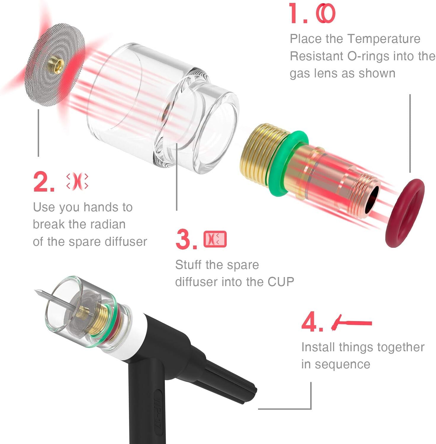 71Pcs TIG Welding Torch Stubby Gas Lens #12 Pyrex Glass Cup Kit For WP-17/18/26