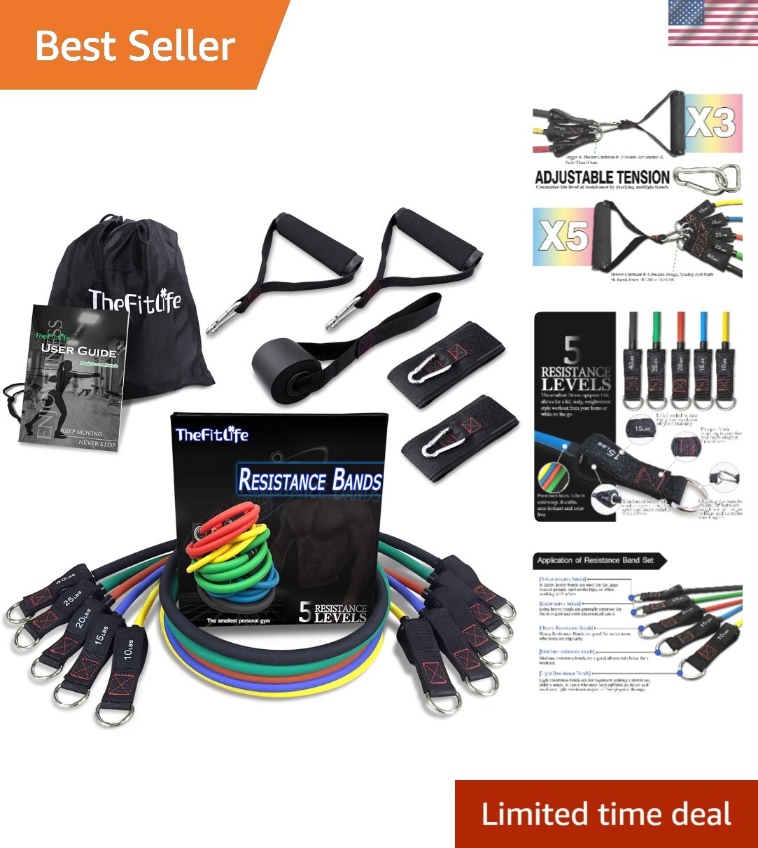 With Handles - 5 Fitness Workout Bands Stackable Up...