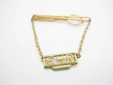 Vintage Tie Chain Mid Century Tie Clip with chain Initial Guard Letters EMR