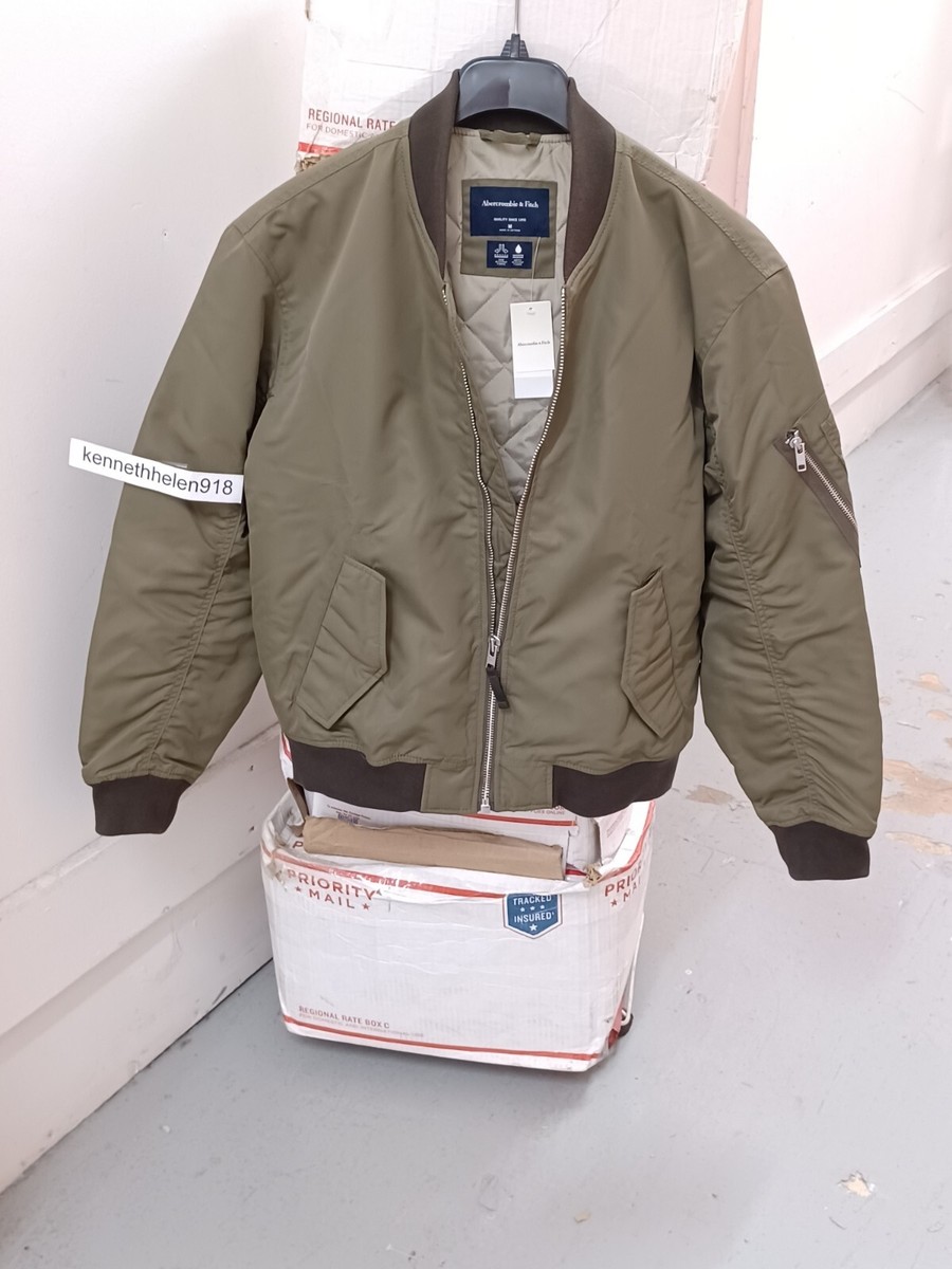 ABERCROMBIE & FITCH CROPPED BOMBER JACKET COAT OLIVE GREEN