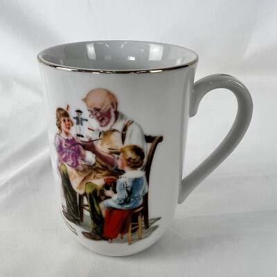 1982 Vintage Norman Rockwell  ''The Toy Maker   Coffee Tea Mug Cup Gold trimmed