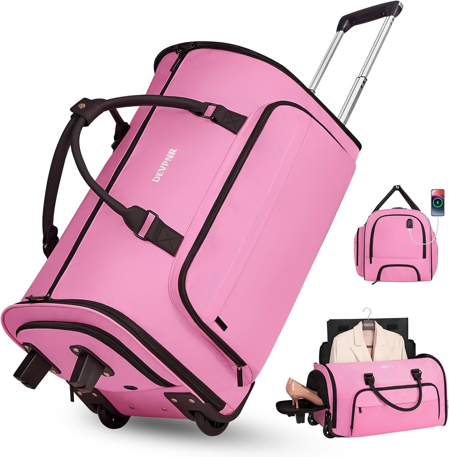 Rolling garment bag for travel, 59 liters with wheels and sh