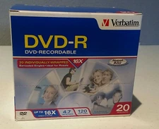 Verbatim DVD-R Recordable 20 Individually Wrapped Discs in Slim Cases 16X Speed 
