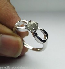 0.80ct Natural Gray/White rough diamond ring, Uncut raw diamond ring, 925 silver