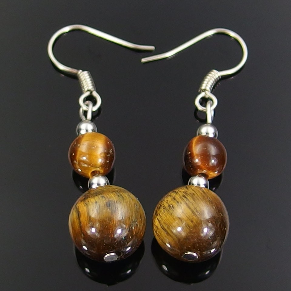 Stone Earrings Gold Natural Gemstone Dangle Earrings - 6mm - Foto 7
