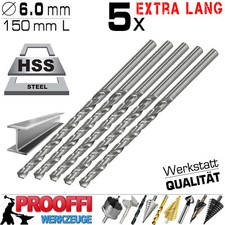 5 Stück HSS Metallbohrer Ø 6.0 mm Spiral Eisen Stahl Bohrer 140mm Lange Version