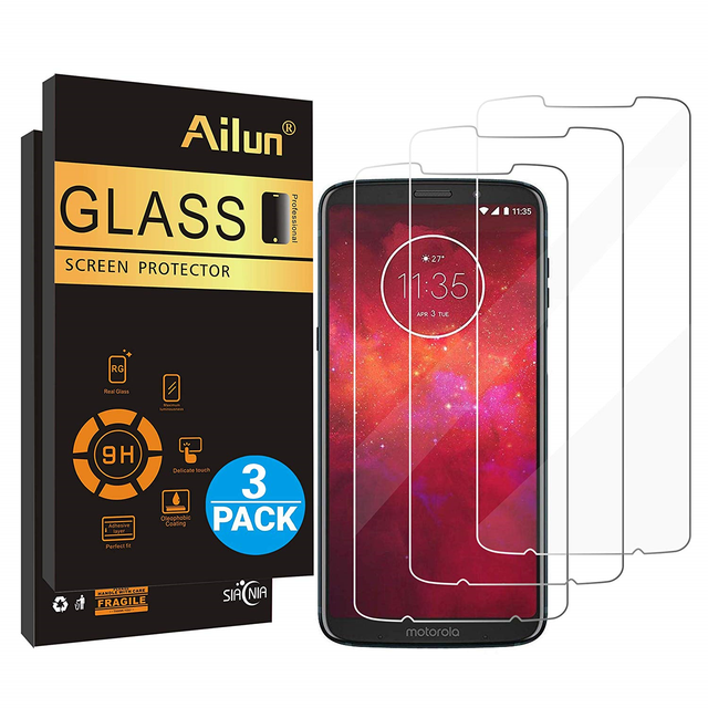 Ailun Screen Protector Compatible Moto Z3 Z3 Play 3 Pack Tempered Glass