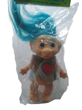 Love Troll Vintage Vinyl Doll Blue Hair Red Heart 1970s Sealed In Bag Window