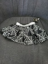 NWT Infant Girls 12 Months Black Halloween Tutu Skirt Silver Glitter Spiderwebs