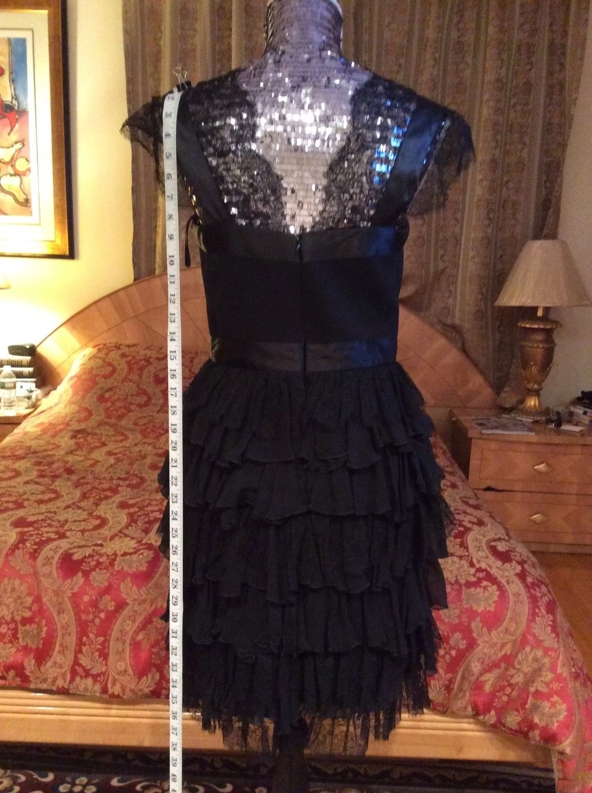 VALENTINO SPETTACOLARE abito da cocktail a livelli Oscar de la Renta nero tulle pizzo taglia 8