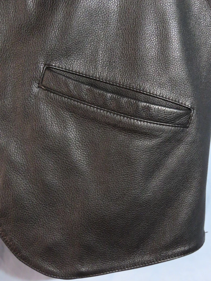 Chaleco de Cuero Negro ROUNDTREE & YORKE PESO PESADO GRUESO con Bolsillos HOMBRE TALLA M Foto 4 de 4