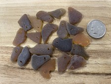 Sea glass - 20 Mini Top Drilled Pieces Of Brown Sea Glass
