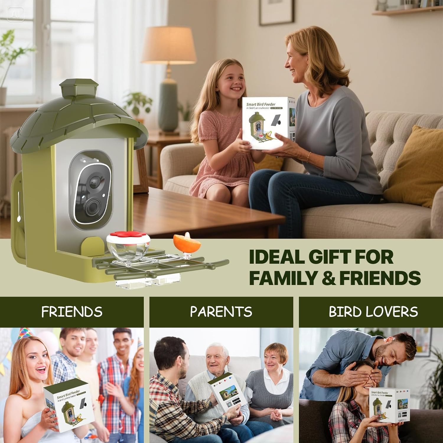 Smart Bird Feeder with Camera, Bird Feeder Camera 2K HD Record Video Live View w