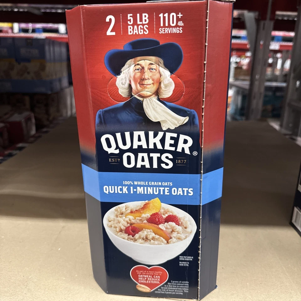 QUAKER OATS 快速 1 分钟燕麦片 非转基因 总计 10 磅 新鲜!! 免费送货!! — 第 2/4 张图片