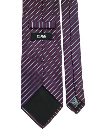 13A) HUGO BOSS BURGUNDY STRIPED 100% SILK NECKTIE MADE IN ITALY - Picture 3 of 4