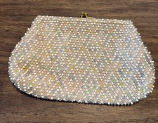 Vintage Lumured Corde Bead Beaded Clutch Purse Evening Bag Handbag Hinged Pastel