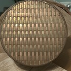 Vintage Woven Brass & Copper Trinket Box w Lid Unique 5" Round - Vaishali India