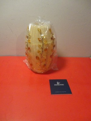 RARE Swarovski Crystal Amber Topaz Leaves Vase New with Box (8 by 4 by 4'')