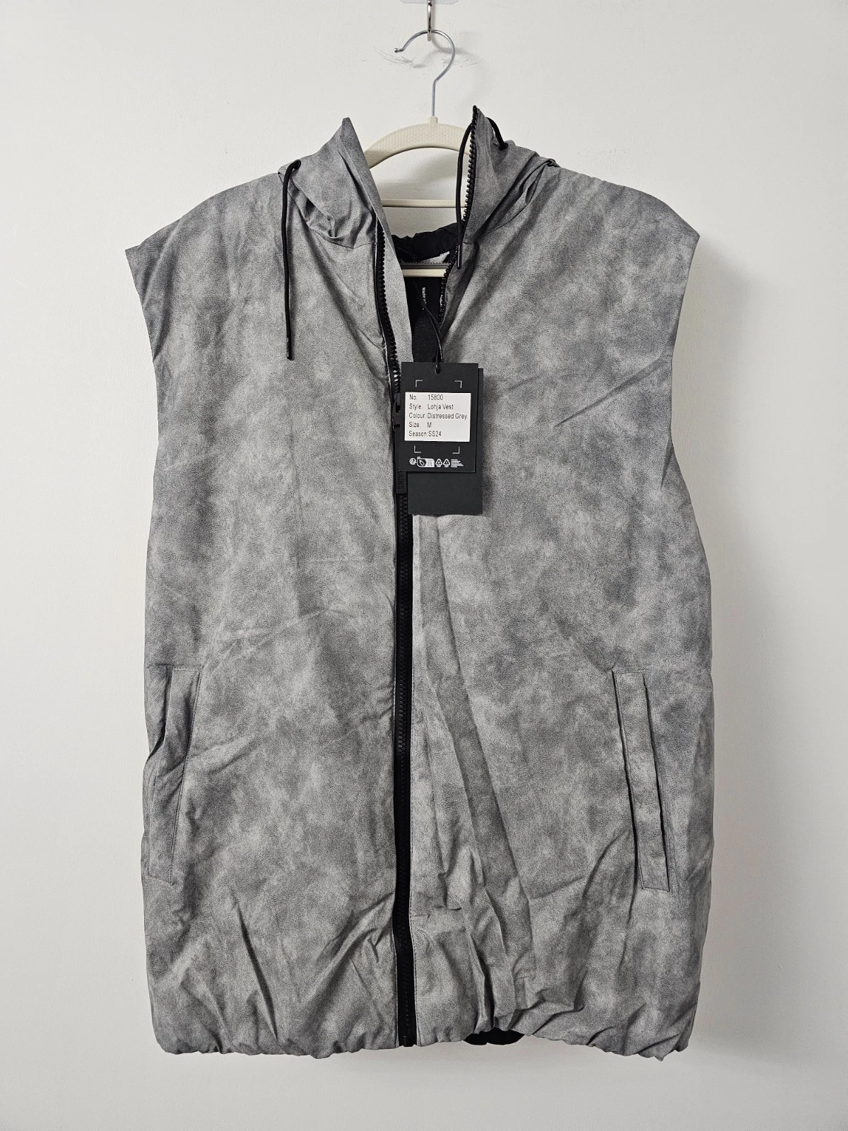 Rains Gilet Uniset Medium Distressed Grey Hooded Lohja Waterproof Vest SS24