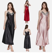 Women's Nightdress Lace Satin Nightgowns Long Chemise Sleepwear Silk Negligee U