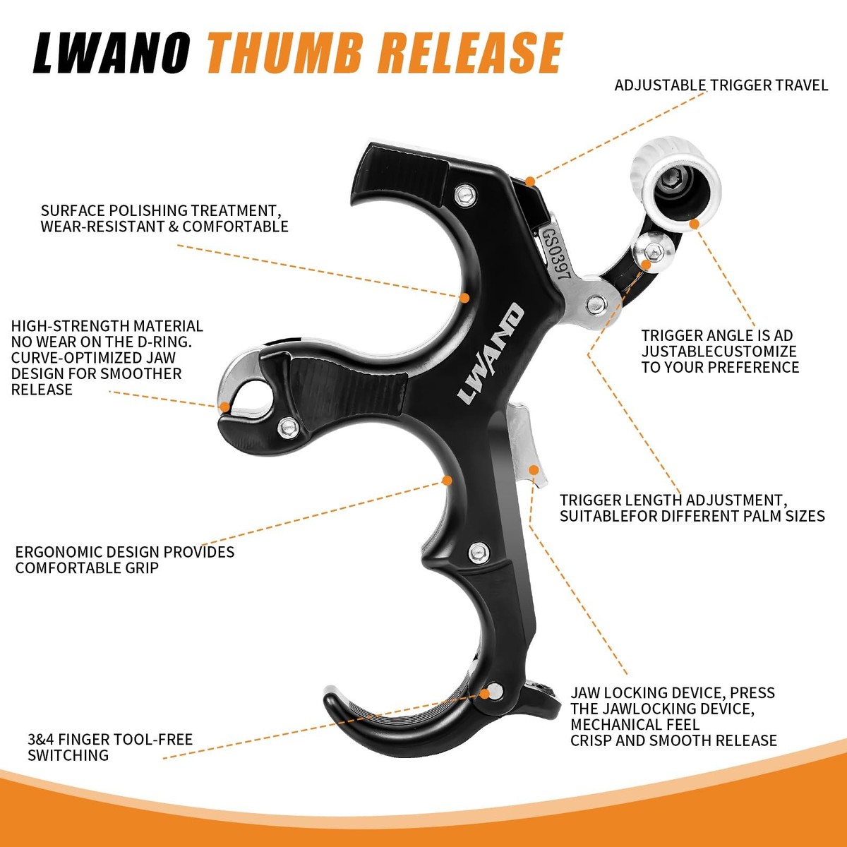 LWANO GENESIS Pro Compound Bow Release Aid Trigger 3-4 Finger