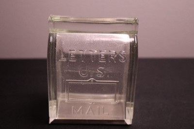 Antique 1920s Clear Glass U.S. Mail Mailbox Candy Container  LETTERS  Figural