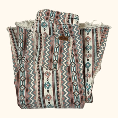 Rock & Roll Denim Girls Bargain Bell Aztec Hippie Jeans 70s Size 12 Flare - Picture 4 of 13