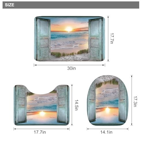 Beach Sea 4Pcs Bathroom Shower Curtain Sets Ocean Barn Door Teal Bathroom - Picture 4 of 6